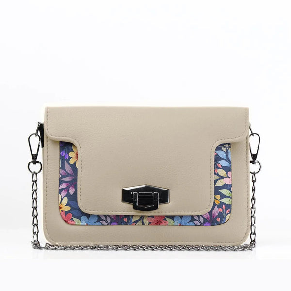 Beige Mini Embossed Chain Bag Purple Floral - CANVAEGYPT