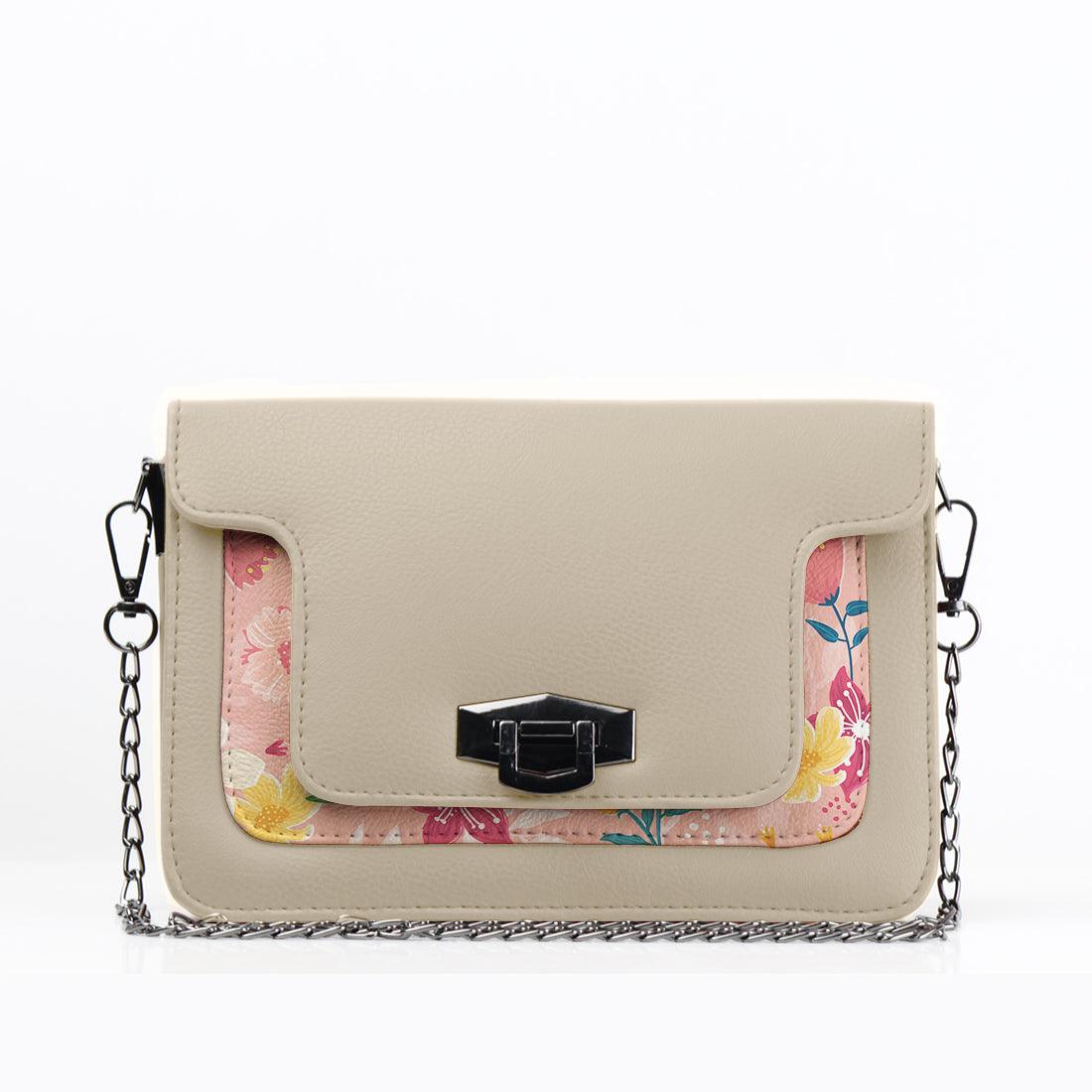 Beige Mini Embossed Chain Bag Rose Floral - CANVAEGYPT