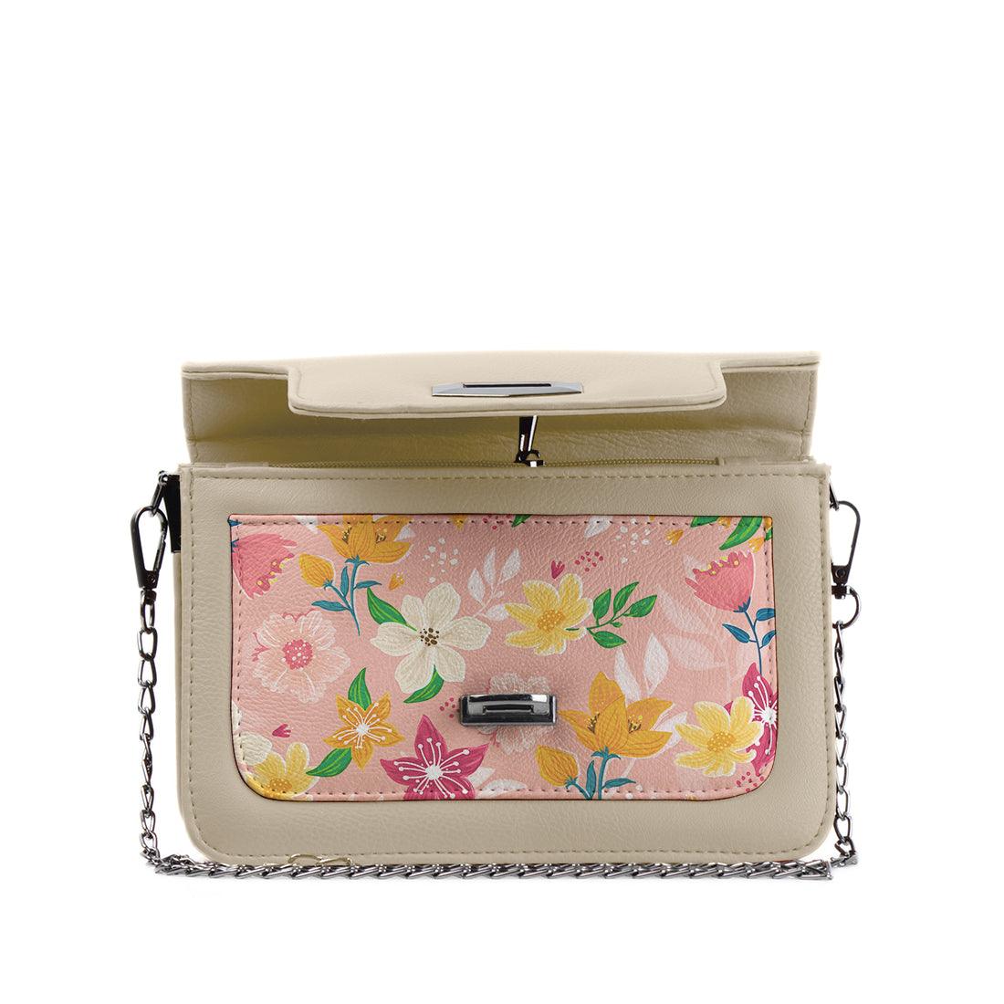 Beige Mini Embossed Chain Bag Rose Floral - CANVAEGYPT
