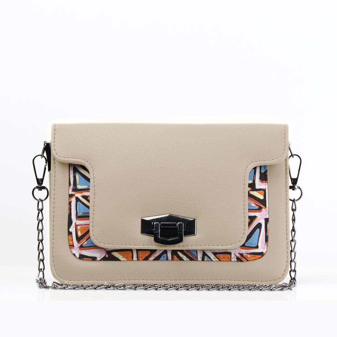 Beige Mini Embossed Chain Bag Triangles - CANVAEGYPT