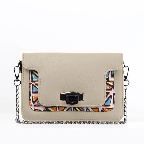 Beige Mini Embossed Chain Bag Triangles - CANVAEGYPT
