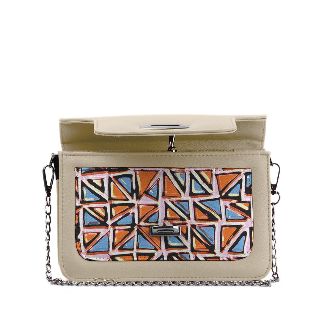 Beige Mini Embossed Chain Bag Triangles - CANVAEGYPT