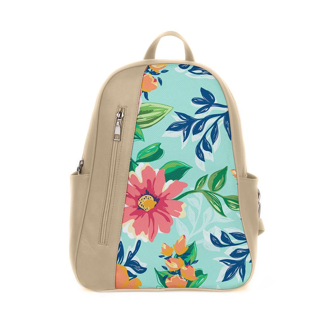 Beige Mixed Backpack Cyan Floral - CANVAEGYPT