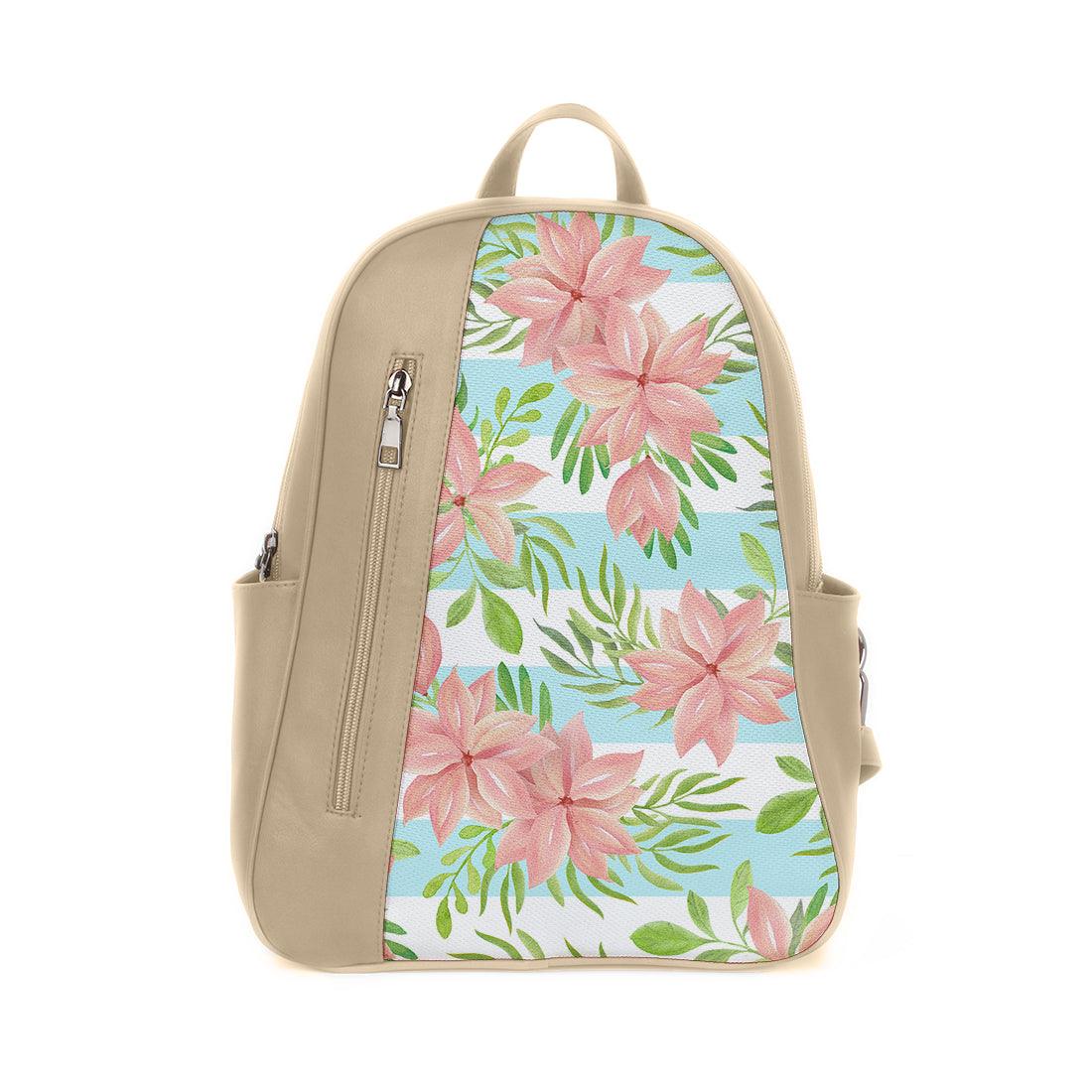 Beige Mixed Backpack Floral Blue Lines - CANVAEGYPT