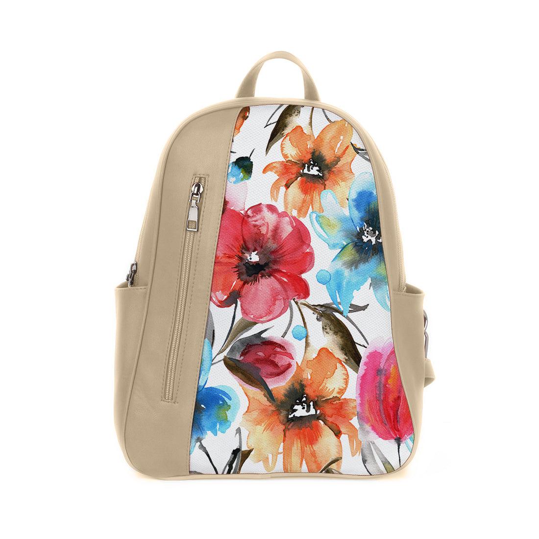 Beige Mixed Backpack White Floral - CANVAEGYPT
