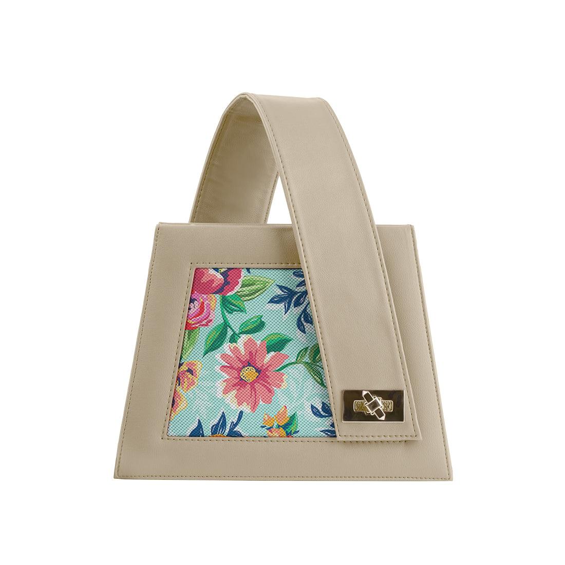 Beige One Handed Bag Cyan Floral - CANVAEGYPT