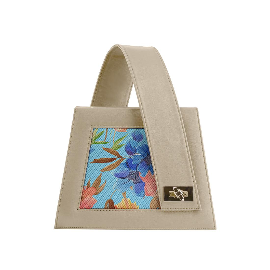 Beige One Handed Bag Floral in blue - CANVAEGYPT