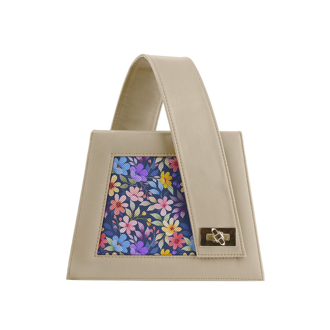 Beige One Handed Bag Purple Floral - CANVAEGYPT