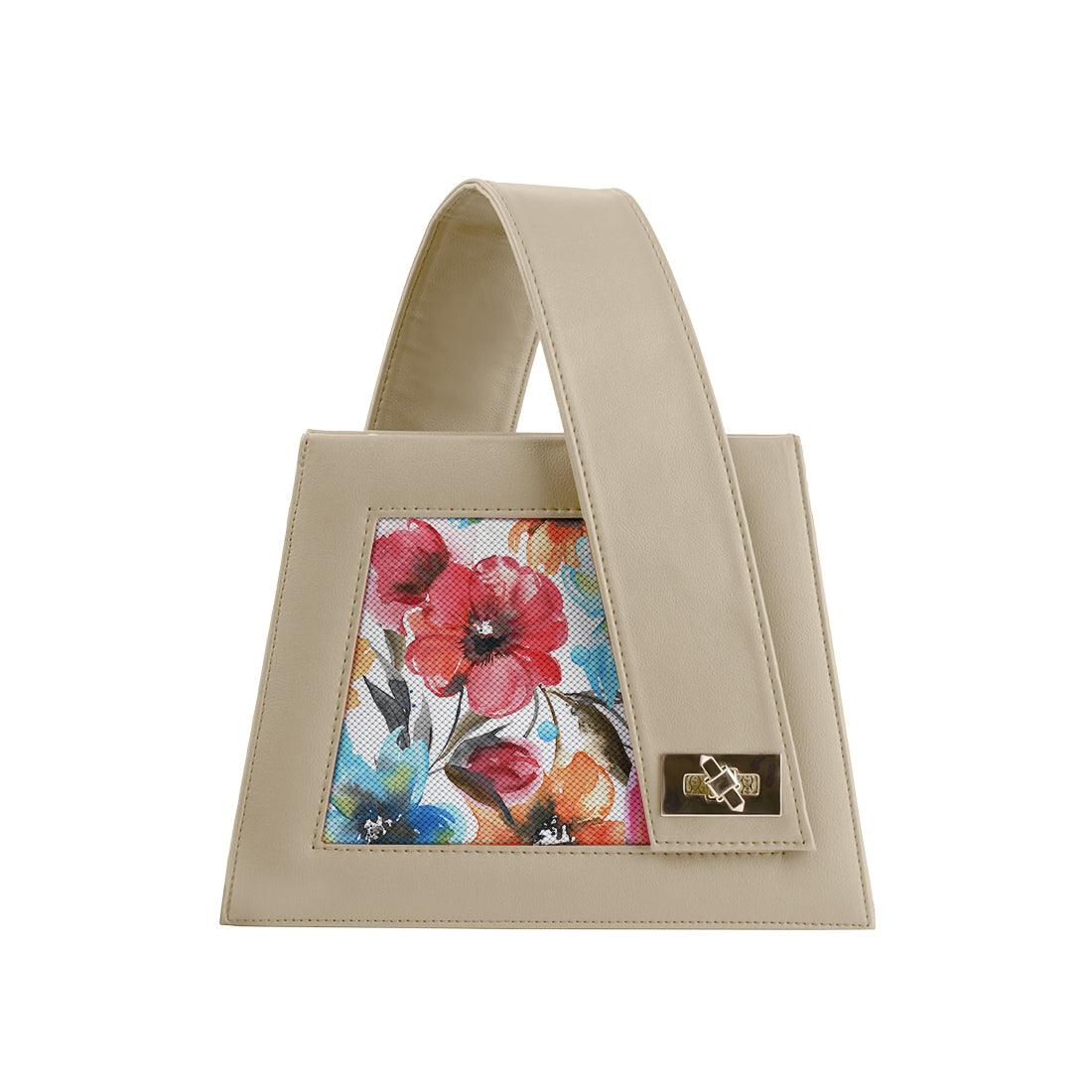 Beige One Handed Bag White Floral - CANVAEGYPT