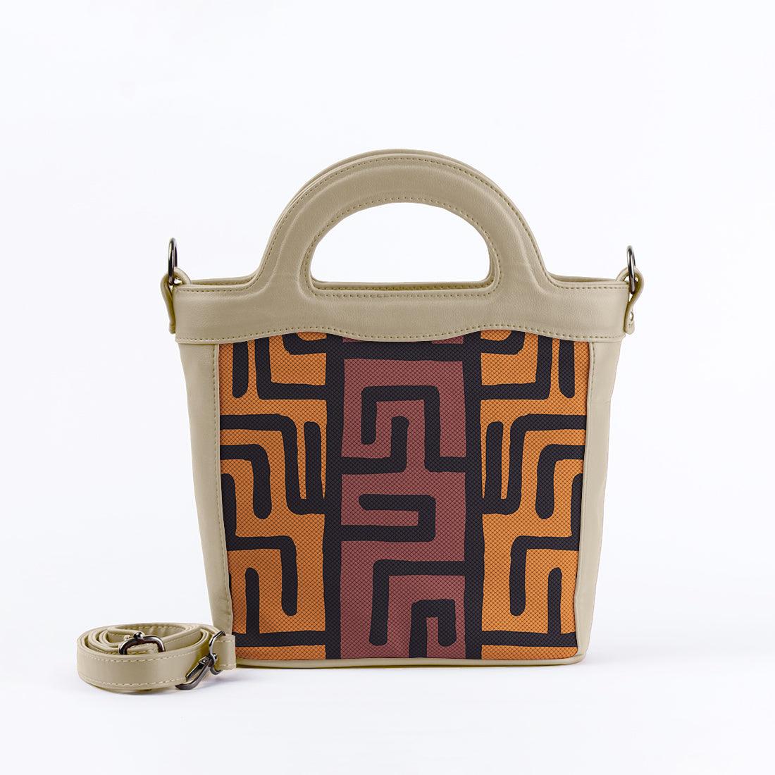 Beige Top Handle Handbag African Tribal - CANVAEGYPT