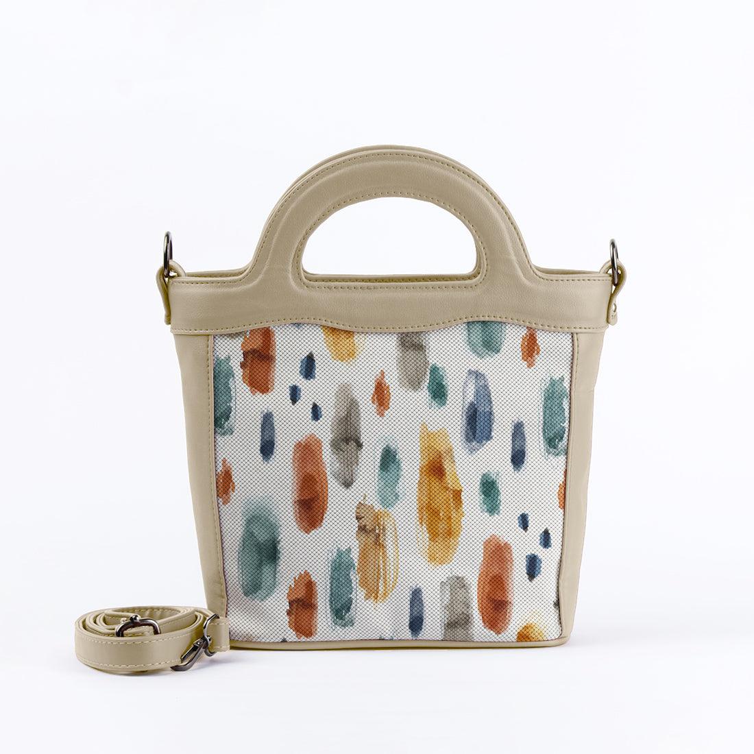 Beige Top Handle Handbag Brushes Spots - CANVAEGYPT