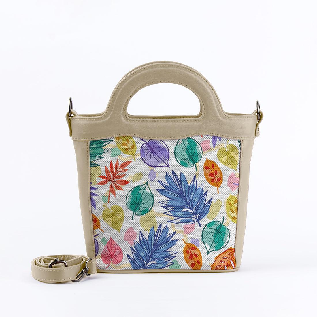 Beige Top Handle Handbag Floray Art - CANVAEGYPT