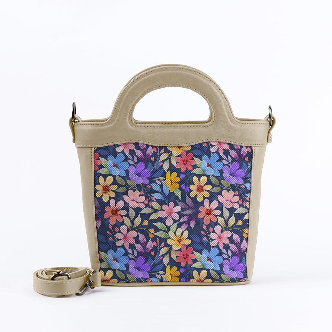 Beige Top Handle Handbag Purple Floral - CANVAEGYPT