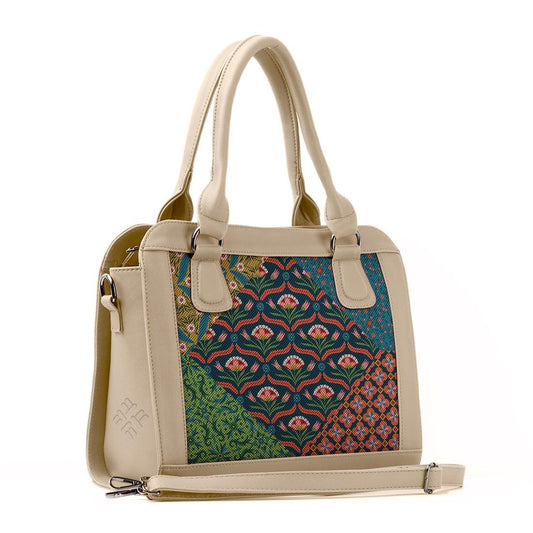 Beige Travel Hobo Bag Flowers Pattern - CANVAEGYPT