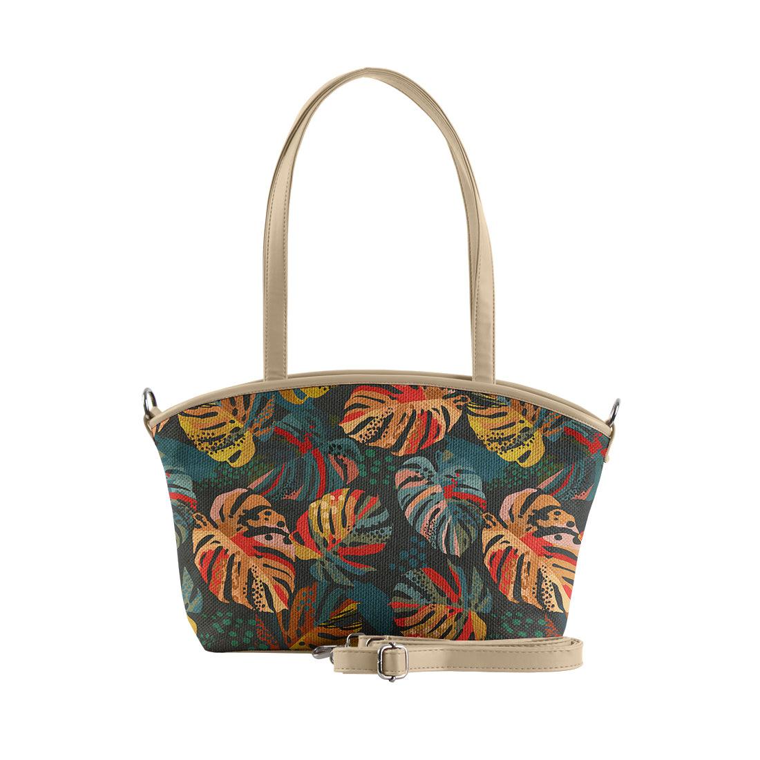 Beige Wide Tote Bag Big Leafs - CANVAEGYPT