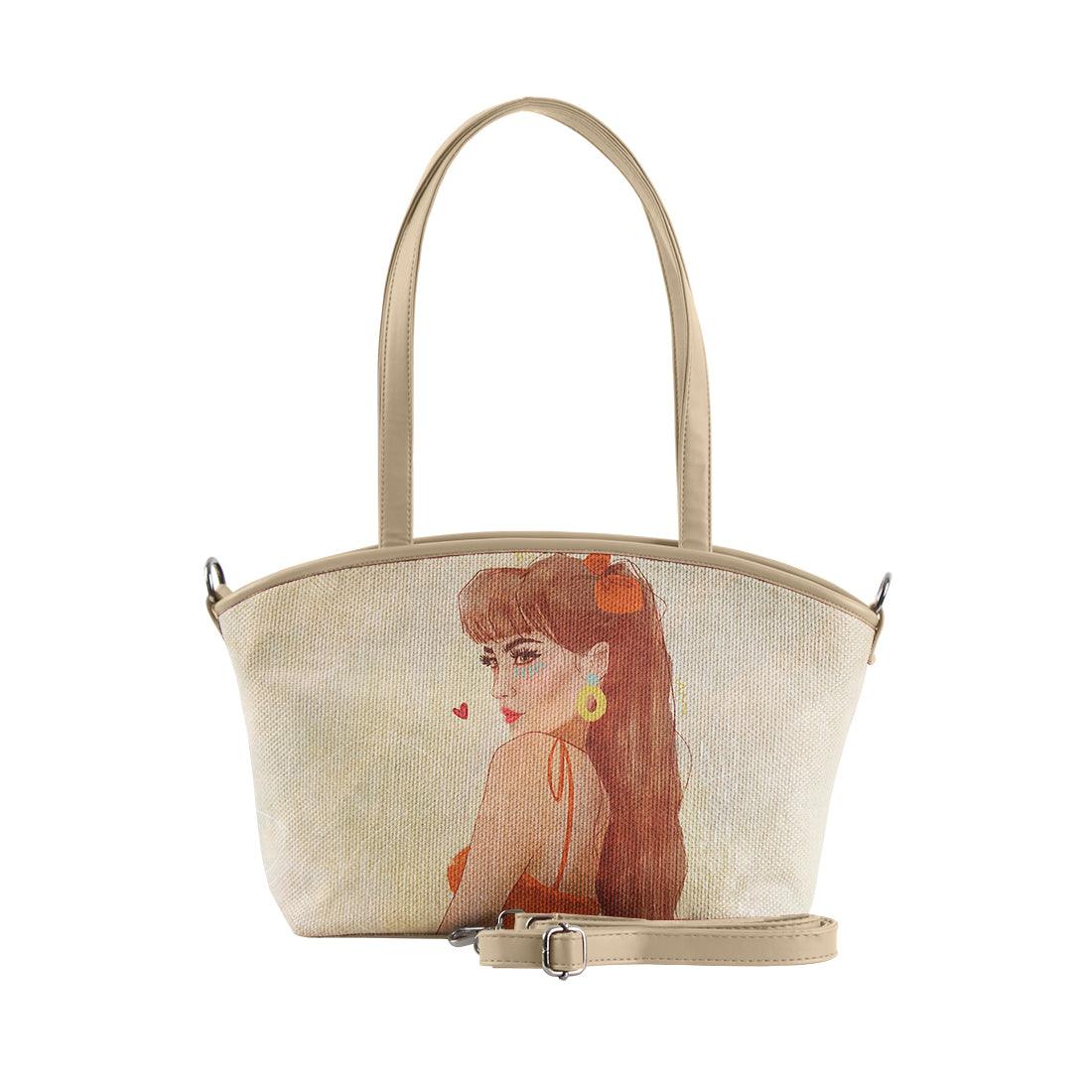 Beige Wide Tote Bag Brunette Beauty - CANVAEGYPT