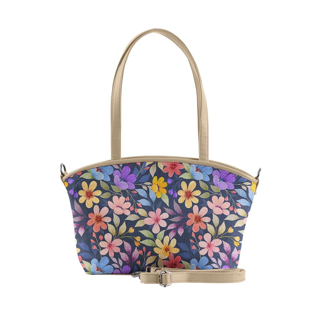 Beige Wide Tote Bag Purple Floral - CANVAEGYPT