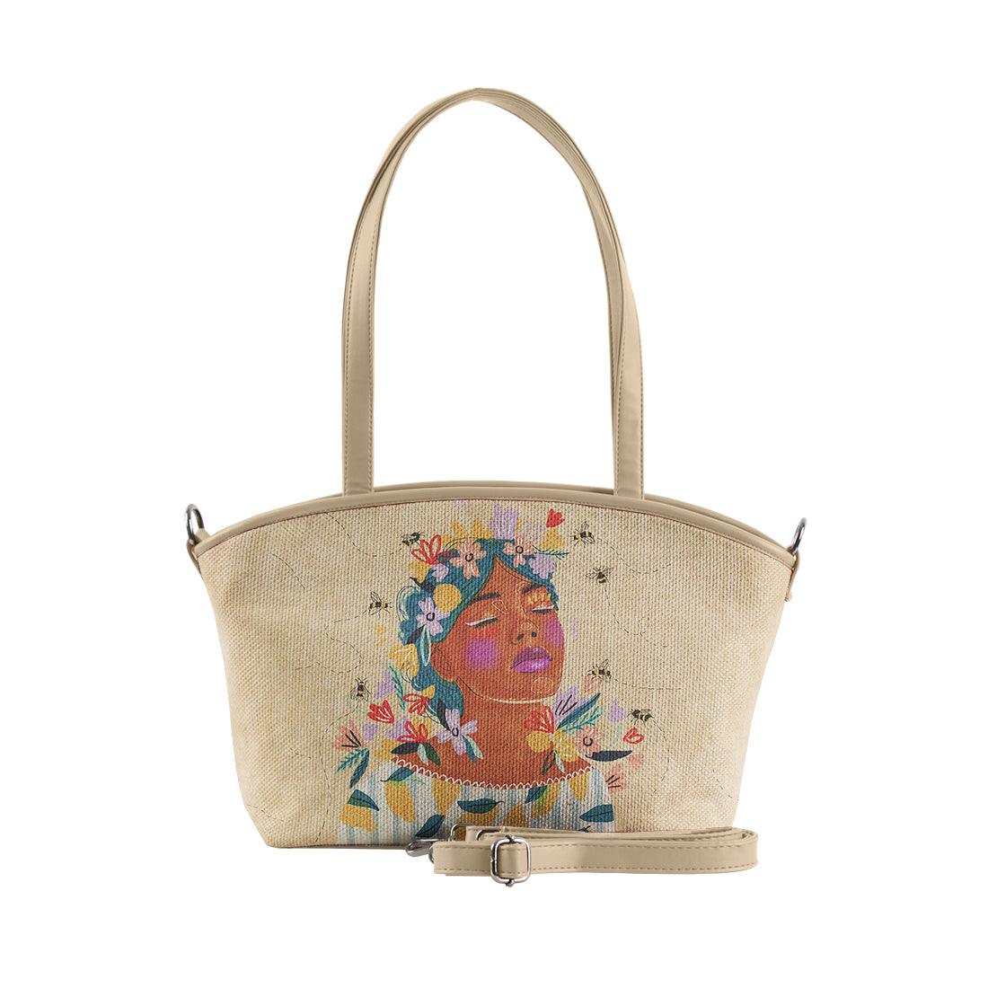 Beige Wide Tote Bag Save the bees - CANVAEGYPT