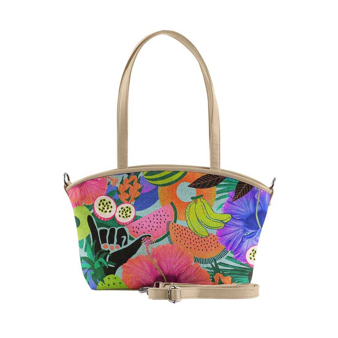 Beige Wide Tote Bag Summer Pattern - CANVAEGYPT