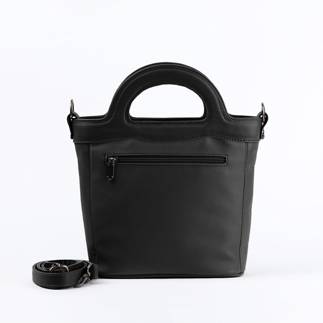Black Top Handle Handbag Floary - CANVAEGYPT