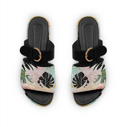 Black Buckle Slide Slipper Leaf - CANVAEGYPT