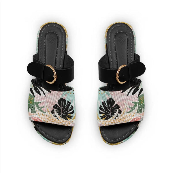 Black Buckle Slide Slipper Leaf - CANVAEGYPT