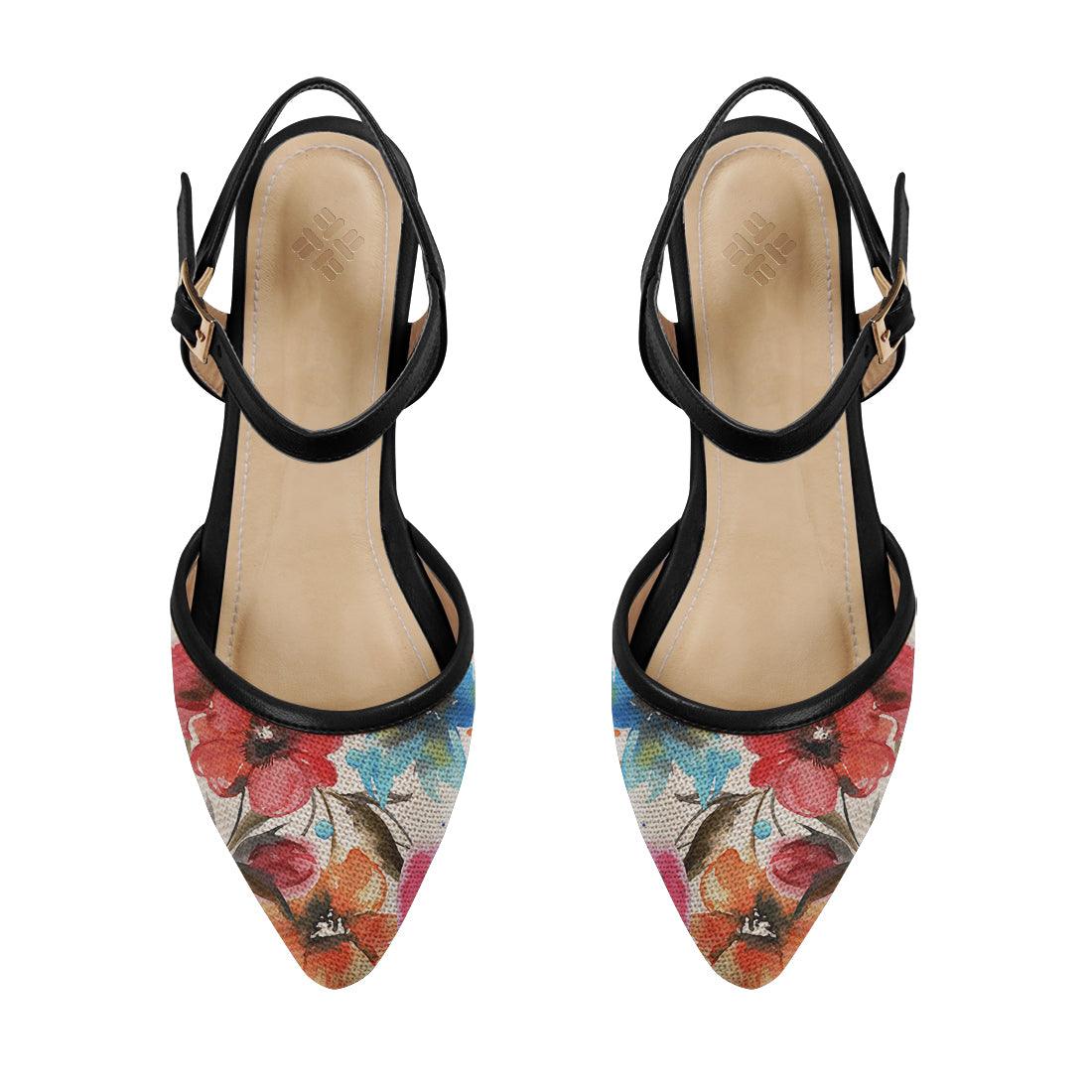 Black Closed Strap Sandal Watercolor Flowers - CANVAEGYPT