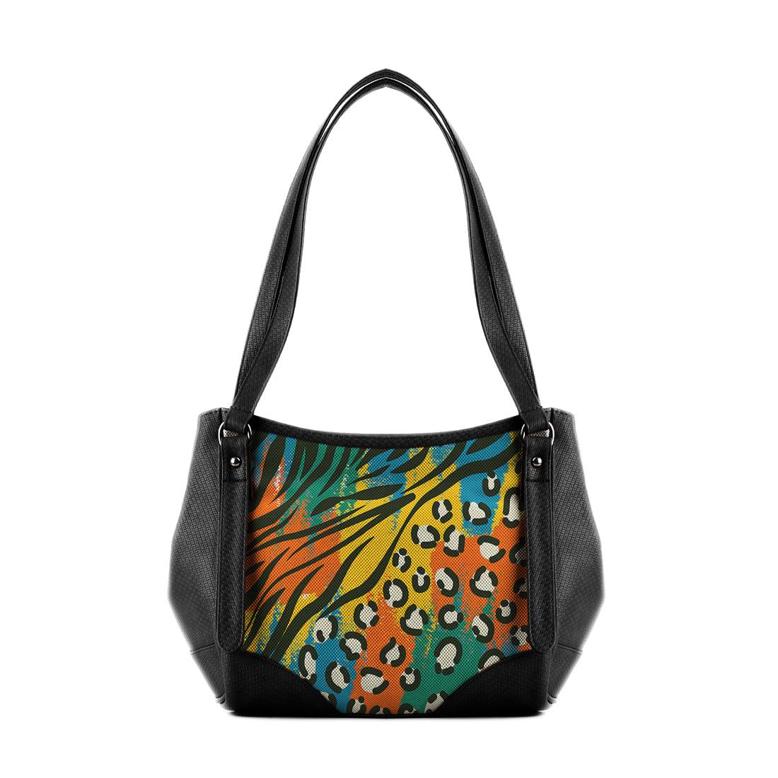 Black Leather Tote Bag African Colors - CANVAEGYPT