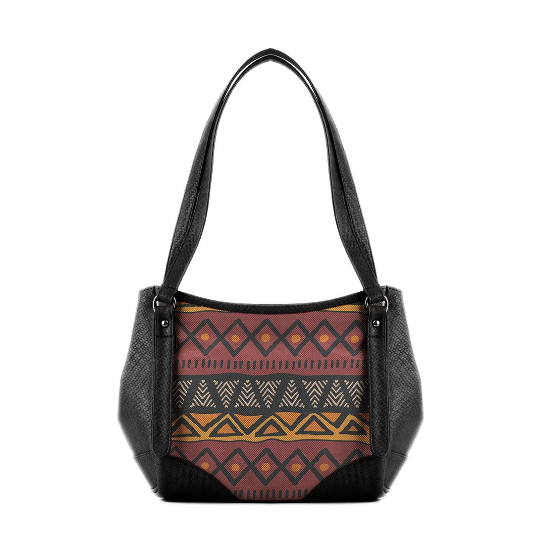 Black Leather Tote Bag African Triangles - CANVAEGYPT