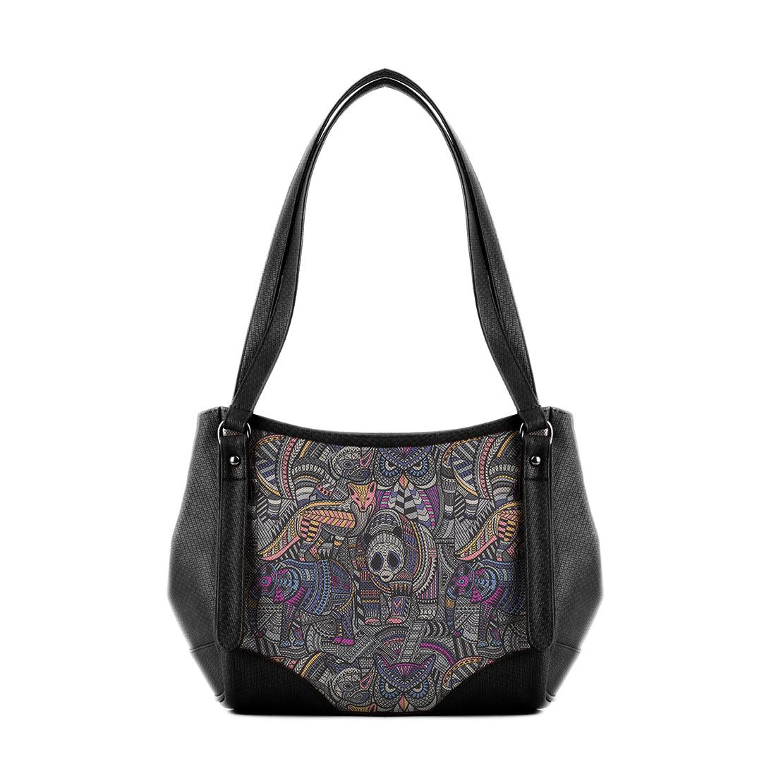 Black Leather Tote Bag Animals Tribal - CANVAEGYPT