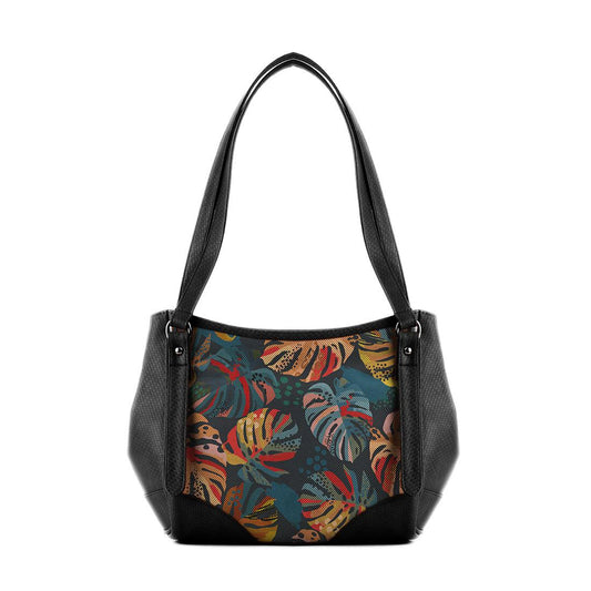 Black Leather Tote Bag Big Leafs - CANVAEGYPT