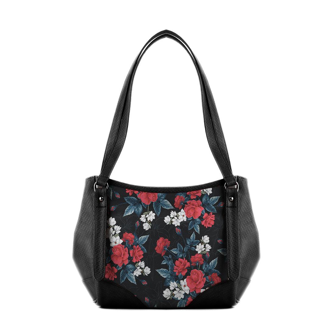 Black Leather Tote Bag Dark Roses - CANVAEGYPT