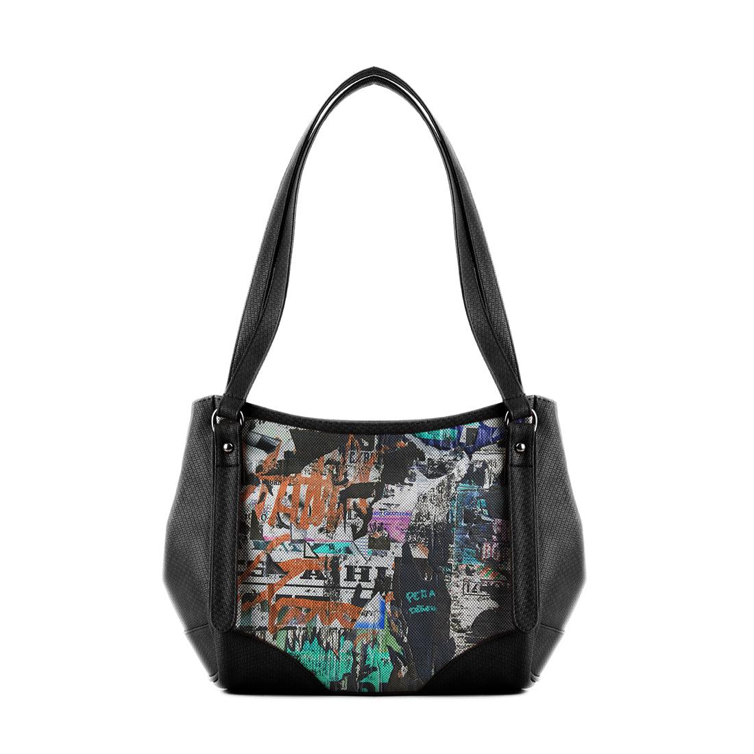 Black Leather Tote Bag Full Wall - CANVAEGYPT
