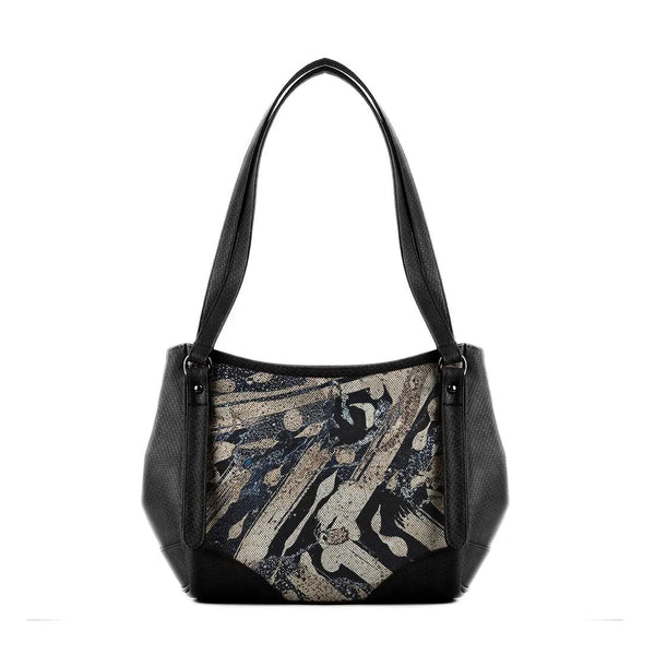 Black Leather Tote Bag Golden Brushes - CANVAEGYPT