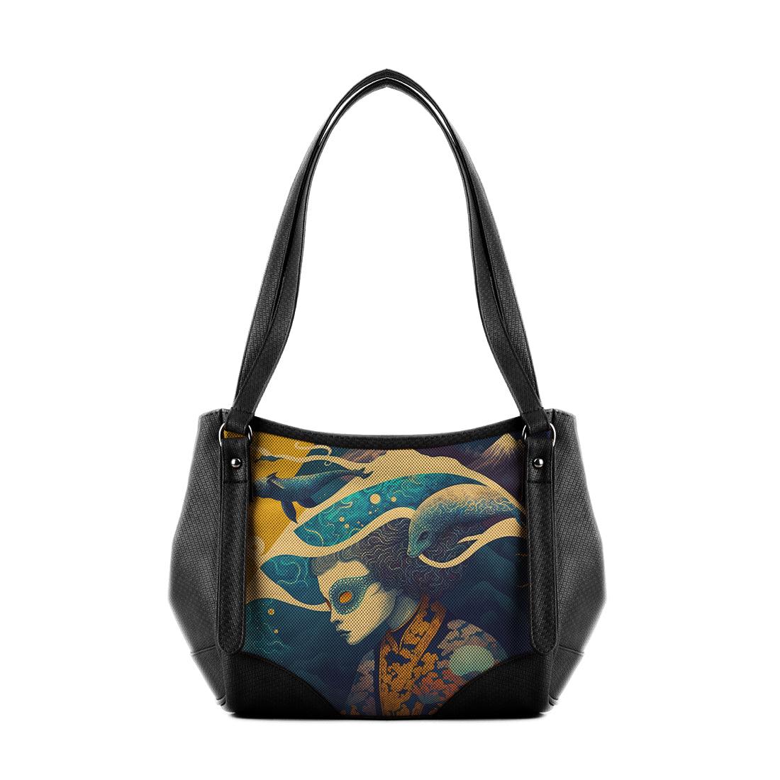 Black Leather Tote Bag Head in sea - CANVAEGYPT