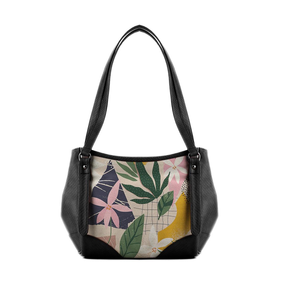 Black Leather Tote Bag Leafs - CANVAEGYPT