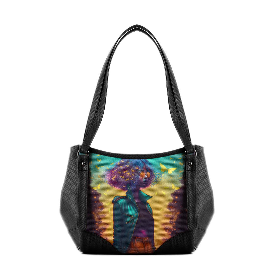 Black Leather Tote Bag Looking Beyond - CANVAEGYPT