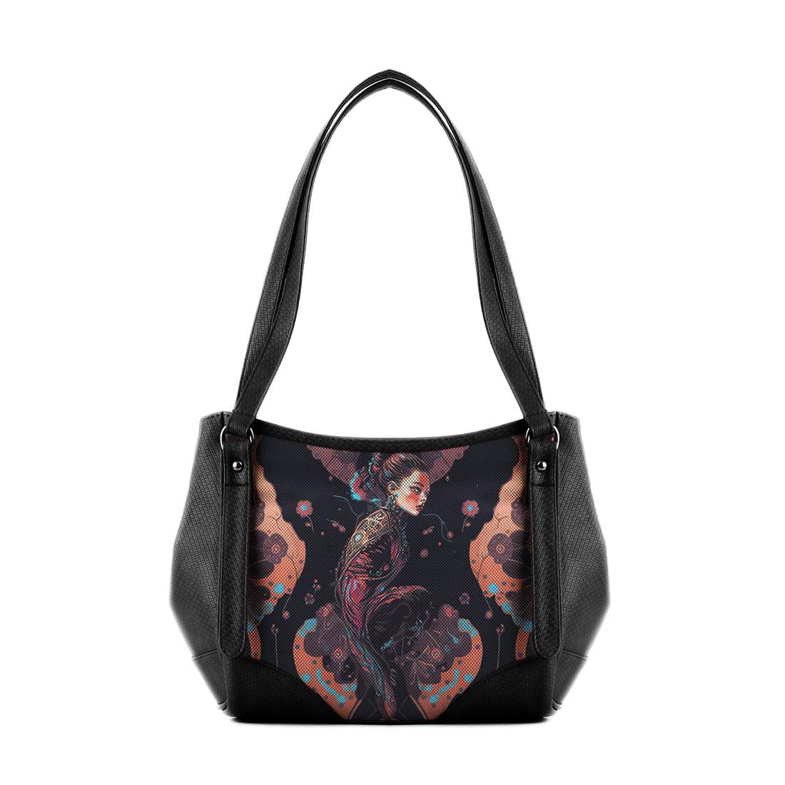 Black Leather Tote Bag Lotus Head - CANVAEGYPT