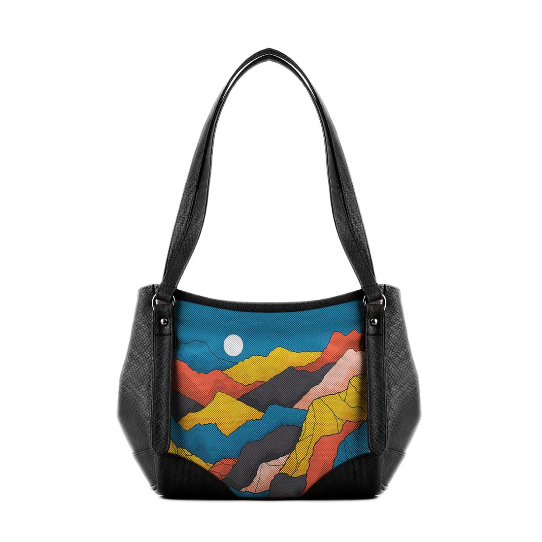 Black Leather Tote Bag Mountain Fields - CANVAEGYPT