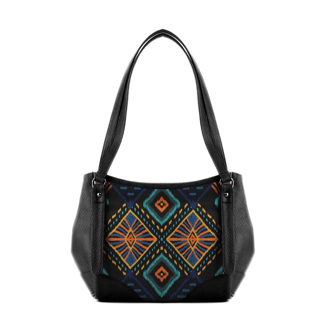 Black Leather Tote Bag Pixal Art - CANVAEGYPT