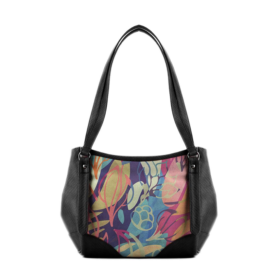 Black Leather Tote Bag Sea Herbs - CANVAEGYPT