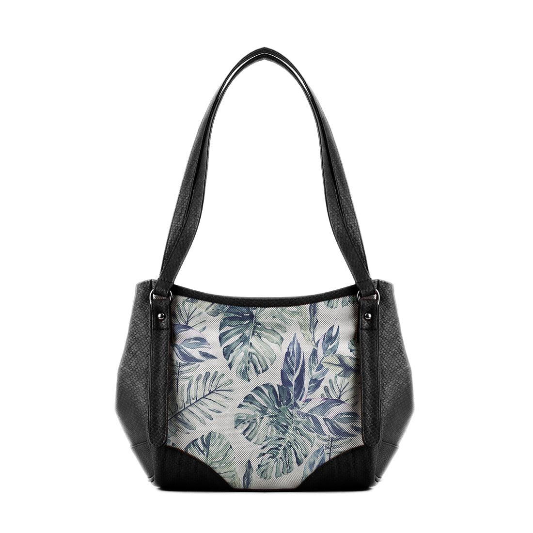Black Leather Tote Bag Watercolor Tropical - CANVAEGYPT