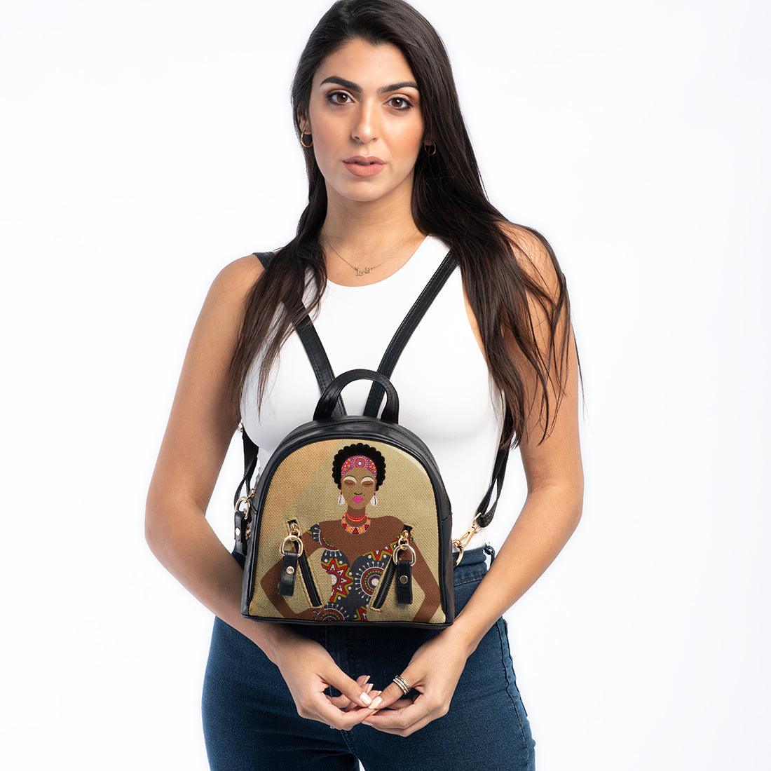 Black Mini Backpack African Lady - CANVAEGYPT