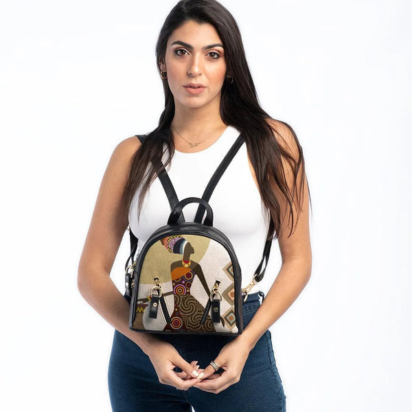 Black Mini Backpack African Art - CANVAEGYPT