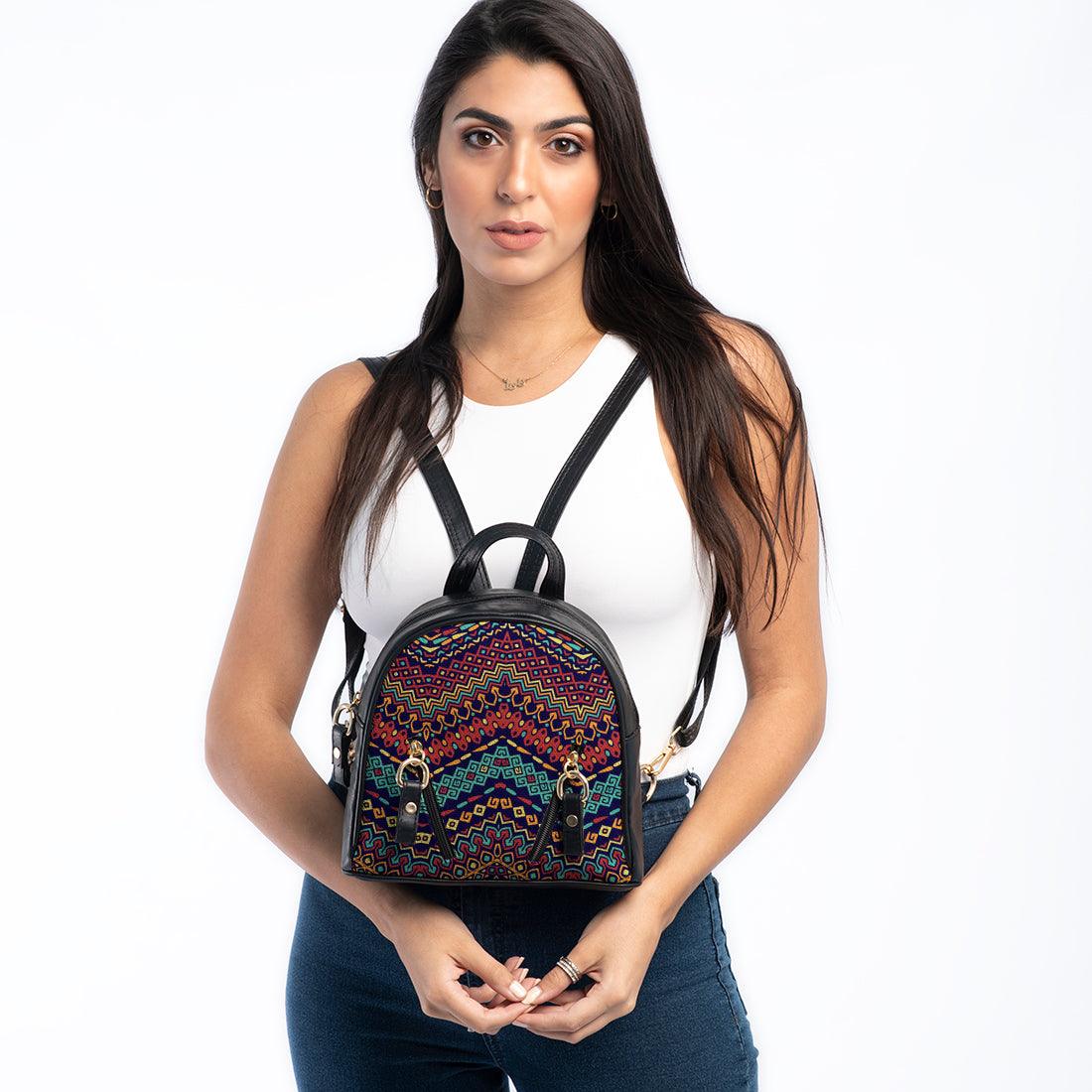 Black Mini Backpack African Pattern - CANVAEGYPT