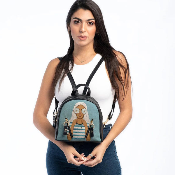 Black Mini Backpack Flowery Girl - CANVAEGYPT