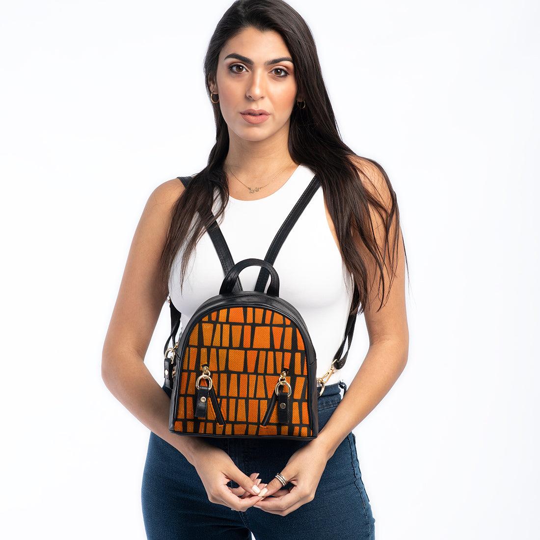 Black Mini Backpack Orange Pattern - CANVAEGYPT
