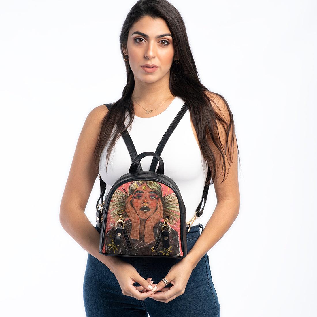 Black Mini Backpack Spaghetti hair - CANVAEGYPT