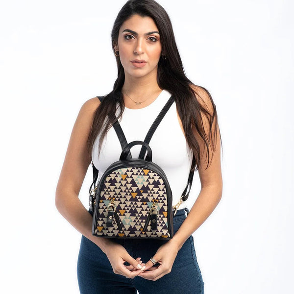 Black Mini Backpack Triangles Pattern - CANVAEGYPT