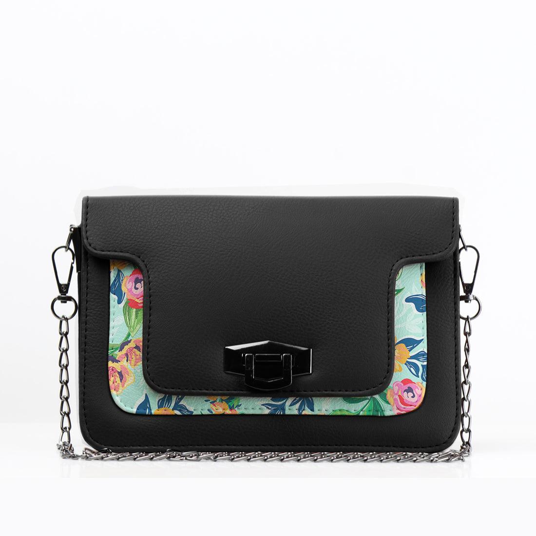 Black Mini Embossed Chain Bag Floral - CANVAEGYPT